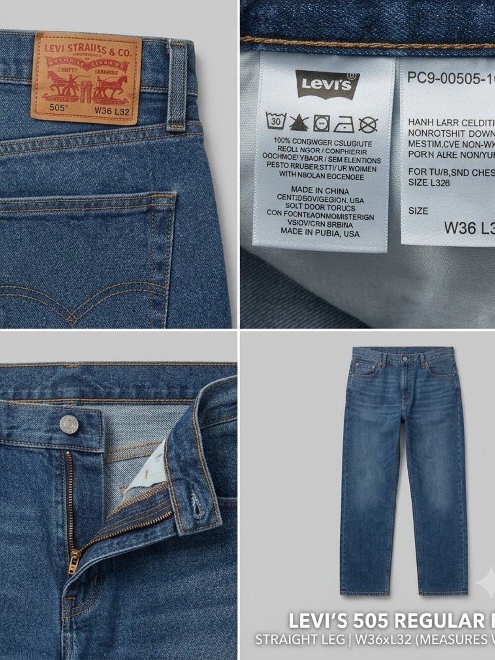 Levi’s 505 Regular Fit Straight Leg Jeans – Tag 36x32 (Actual 38x32)